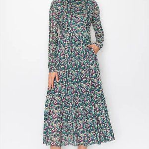 NEW: MelloDay Mockneck Floral Pleated Midi Dress